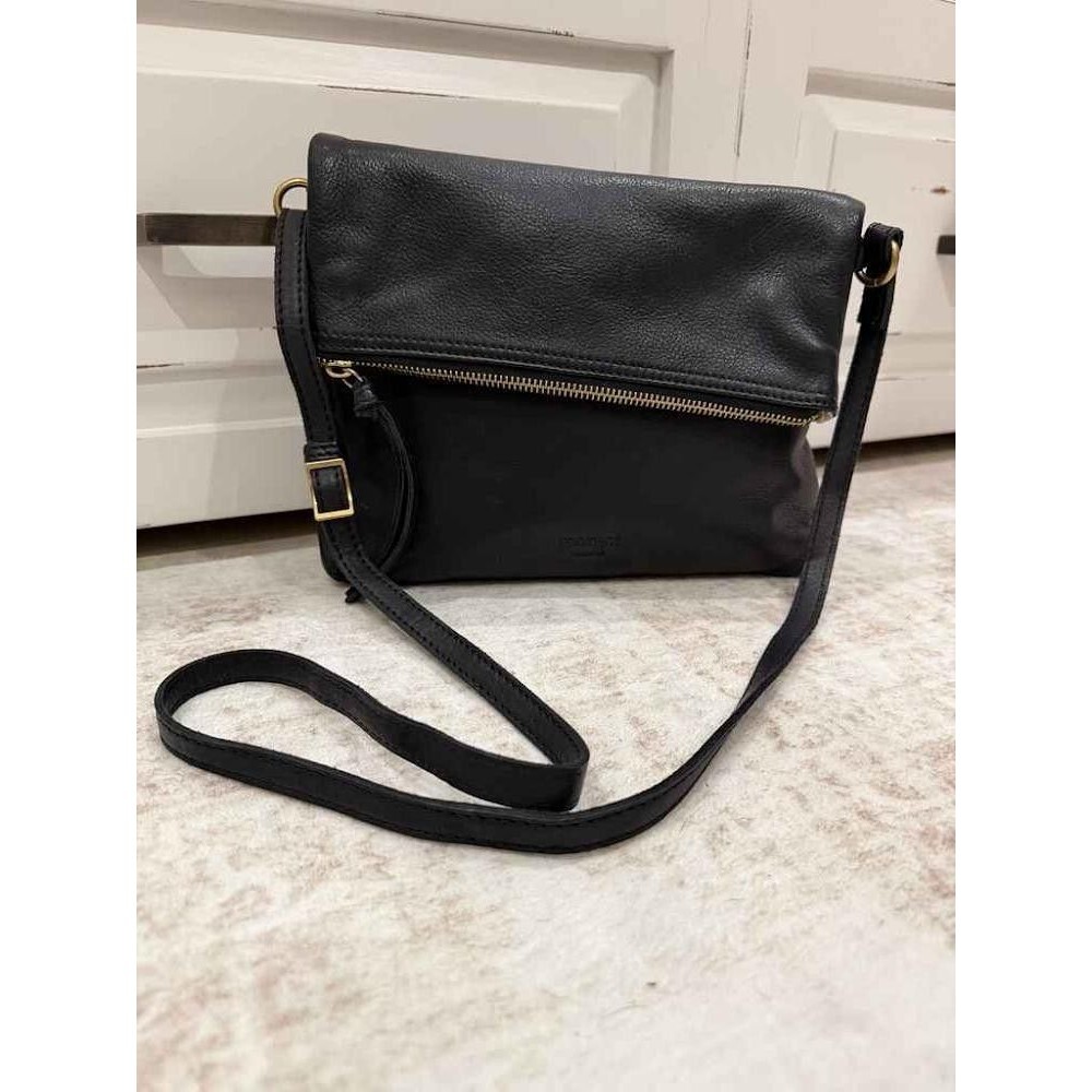 Margot New York Robbie Black Pebbled Leather Foldover Crossbody Bag Clutch